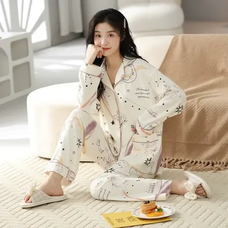 睡衣女纯棉春秋款长袖长裤甜美网红风家居服套装可外穿2023年新款商品大图