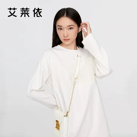 艾莱依连衣裙女2022夏季新款白色长袖直筒拼接设计感气质宽松长裙图片