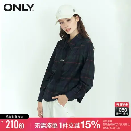 ONLY春季休闲通勤宽松格纹中长款雪纺衫女|123151005商品大图