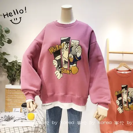 加绒厚卫衣女2020冬季韩国东大门假两件套装卫衣保暖外套大码显瘦商品大图