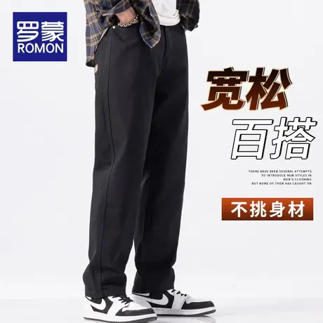 罗蒙秋季纯棉工装裤子男士宽松直筒阔腿裤潮牌美式春秋款休闲长裤商品大图