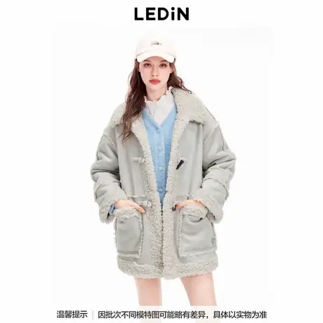 【LOTSYOU联名】乐町2024冬季新款翻领拼接牛角扣外套女C1AEE4409商品大图