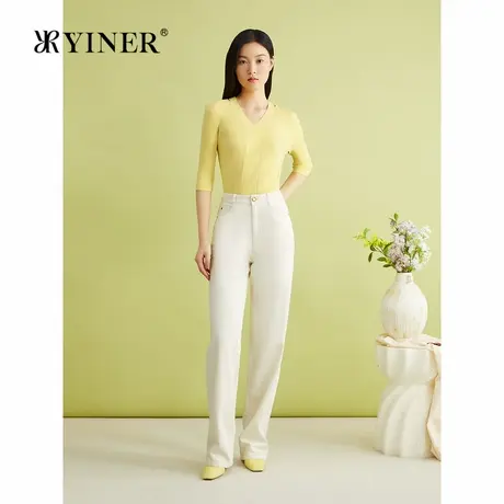 YINER音儿女装夏季法式时尚镂空设计V领桑蚕丝混纺针织衫套头图片