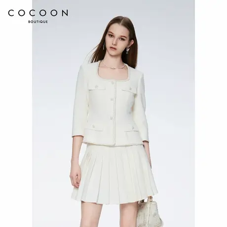可可尼COCOON商场同款时尚上衣2025新款女领闪耀珍珠装饰短款外套图片