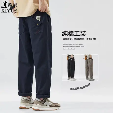设计感纯棉直筒休闲裤男2025夏季新款宽松大码男士潮牌工装裤子薄商品大图