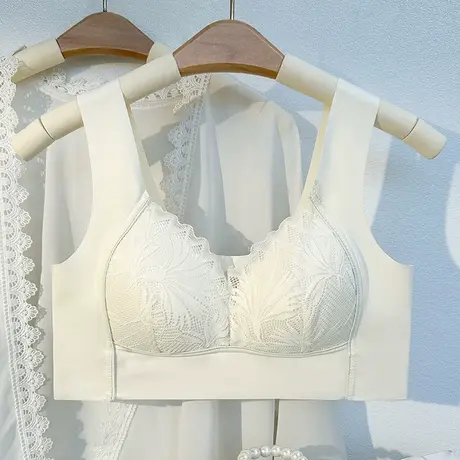 【送妈妈】老年人舒适无痕背心式内衣女蕾丝睡眠无钢圈文胸罩薄款商品大图
