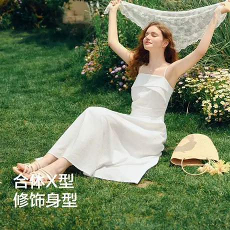 代露娃丨森马吊带简约蕾丝丝巾连衣裙图片