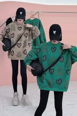 小熊卫衣少女2023新款春秋冬装宽松卡通印花外套加绒加厚上衣潮款商品大图