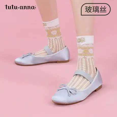 tutuanna芭蕾风玻璃丝袜女夏季洞洞鞋中筒袜刺绣透明水晶凉鞋袜商品大图