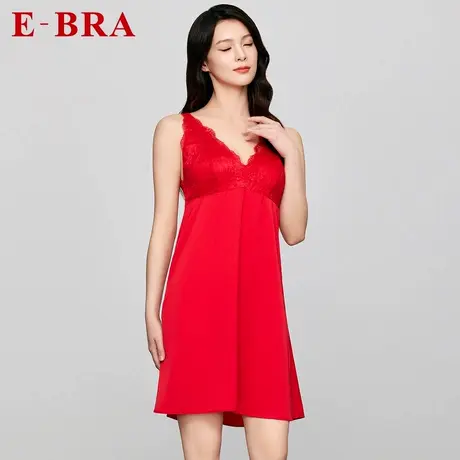 安莉芳官方奥莱E-BRA性感蕾丝家居服睡衣A字型带杯吊带裙冰丝睡裙商品大图