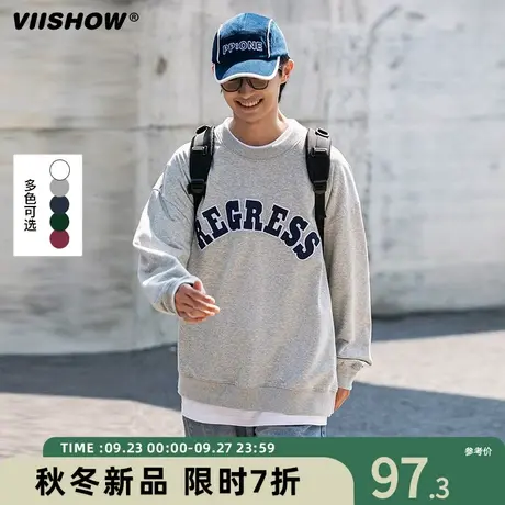 VIISHOW圆领卫衣男春秋字母刺绣宽松复古oversize情侣长袖上衣潮商品大图