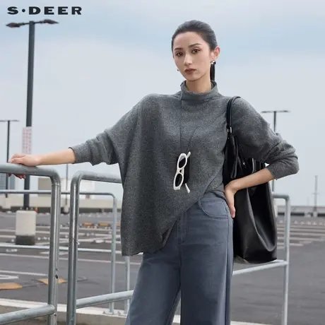 sdeer圣迪奥冬季女装休闲高领宽松不规则针织衫S24483515商品大图