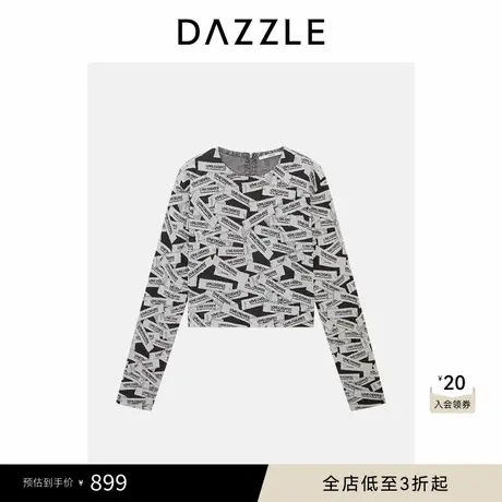 DAZZLE 地素奥莱毛衣黑色针织提花上衣图片