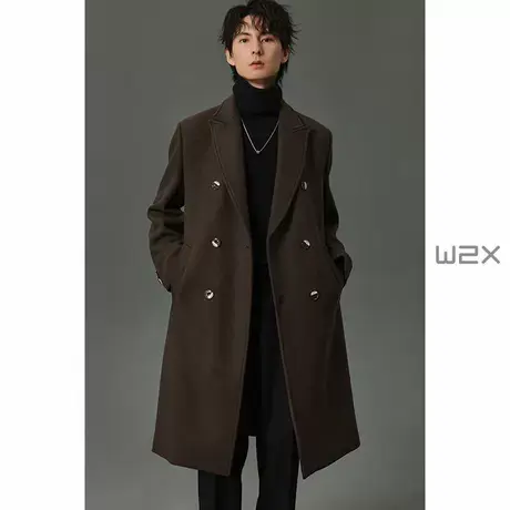 w2x2024冬季新款枪驳领重磅双面剪绒羊毛呢大衣男中长款妮子外套商品大图