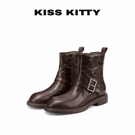 KISSKITTY短靴子2025新款羊皮革棕色复古美拉德爆款巨好看靴子商品大图
