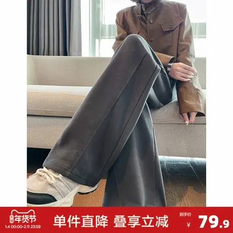 唐狮春季新款女休闲裤子直筒显瘦灰色百搭阔腿长裤香蕉裤WP商品大图