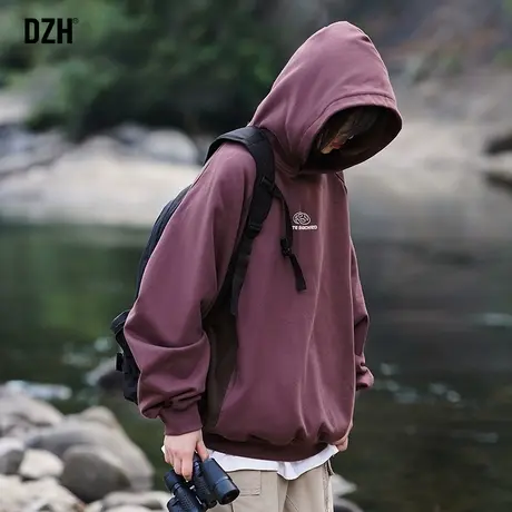 男士紫色重磅卫衣美式连帽春秋慵懒风外套男潮高级感2023新款秋装商品大图