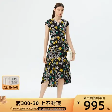 朗姿翻领大摆连衣裙收腰设计夏季新款显瘦收腰衬衣裙子图片