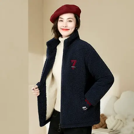 羊羔毛加绒外套女秋冬2022年新款洋气中年妈妈短款拉链卫衣夹克衫图片