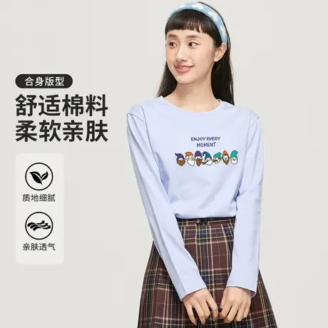 真维斯Z+女装 小清新简约打底衫秋冬季圆领纯棉印花长袖T恤图片