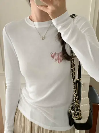 白色仿棉内搭打底衫女2023新款秋冬季加绒今年流行的长袖t恤上衣商品大图