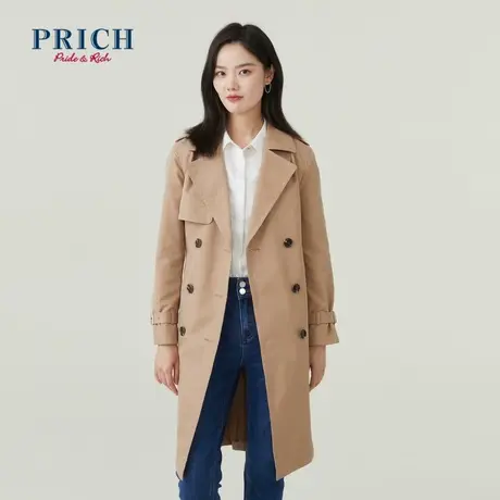 PRICH商场同款风衣新品秋冬新款双排扣收腰长款不易皱垂感外套图片