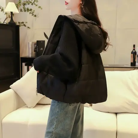 设计感连帽毛衣开衫女2023新款秋冬季宽松慵懒风短款拼接针织外套图片