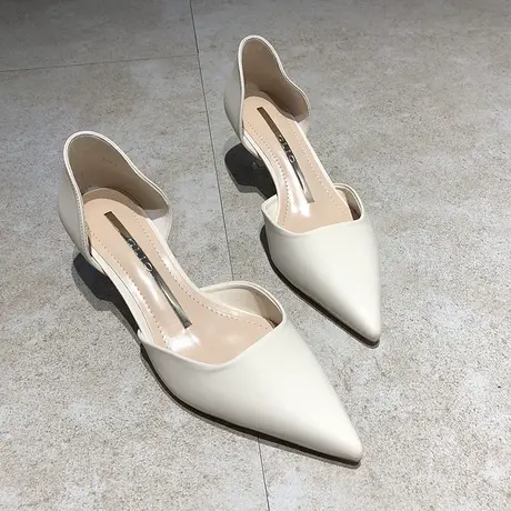 潮牌性感细跟尖头OL女士婚鞋2023新款时尚百搭工作鞋真皮中空单鞋商品大图