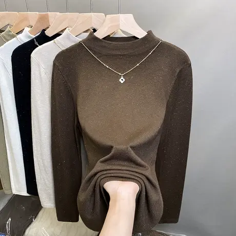 半高领毛衣女亮丝打底衫2023秋冬新款套头外穿针织衫洋气内搭上衣商品大图