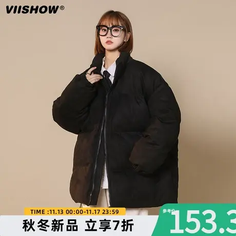 VIISHOW麂皮绒棉衣男士冬季面包服美式宽松立领外套加厚羽绒棉服商品大图