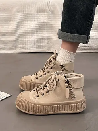 黑色高帮鞋女2023新款秋冬季女鞋百搭厚底爆款学生板鞋加绒二棉鞋图片