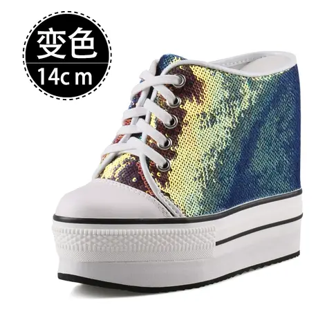 断码鞋半包头拖鞋女夏亮片松糕厚底坡跟鞋内增高14CM高跟凉鞋外穿商品大图