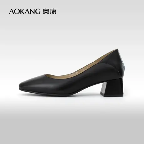 奥康女鞋 2023春季新款真皮舒适皮鞋女粗跟百搭商务休闲通勤单鞋商品大图