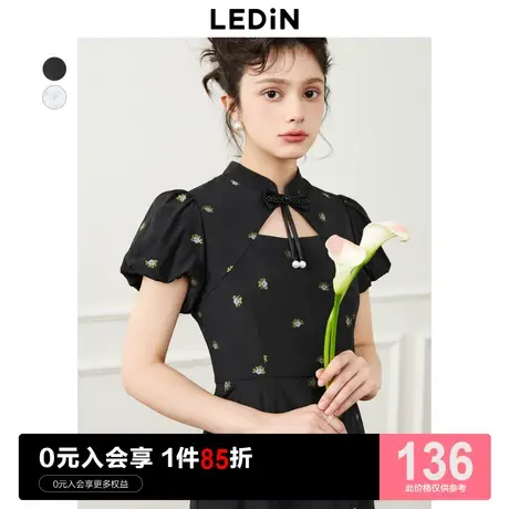乐町国风中式连衣裙2023年夏季新款收腰气质改良旗袍修身连衣裙图片