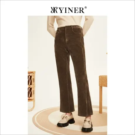 YINER音儿专柜女装2022冬季新款通勤直腿修身微喇休闲裤长裤商品大图