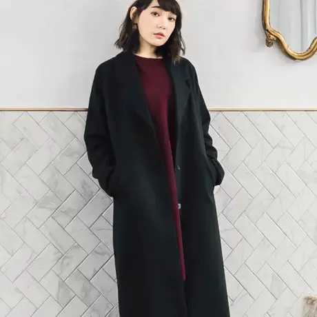 桔熊秋冬季复古宽松呢子大衣胖妹妹过膝茧型毛呢外套女大码EA2173图片