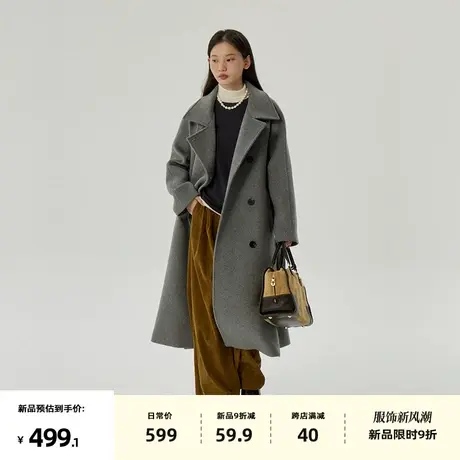 omont蛋挞家 复古单面呢外套女2023冬季新宽松休闲中长款羊毛大衣商品大图