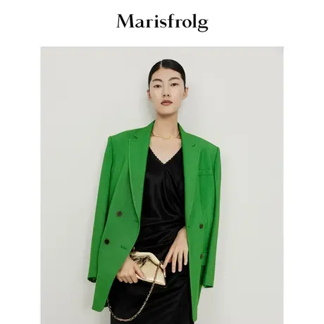【意大利进口面料】玛丝菲尔秋季新款绿色休闲小西服西装外套女装商品大图