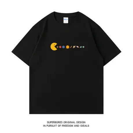 夏季简约趣味卡通印花短袖T恤男纯棉圆领半袖潮牌休闲打底体恤衫商品大图