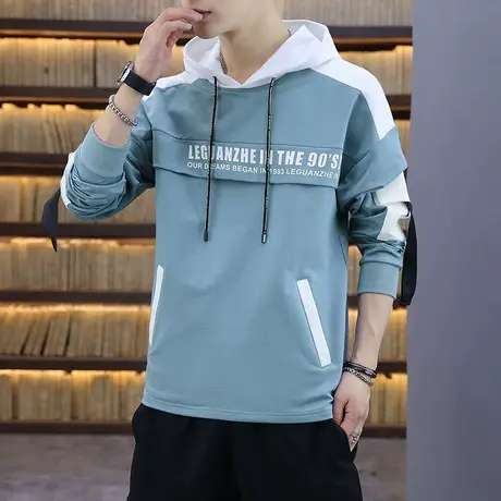 连帽卫衣男薄款宽松上衣长袖t恤秋季带帽打底衫青少年男装衣服商品大图