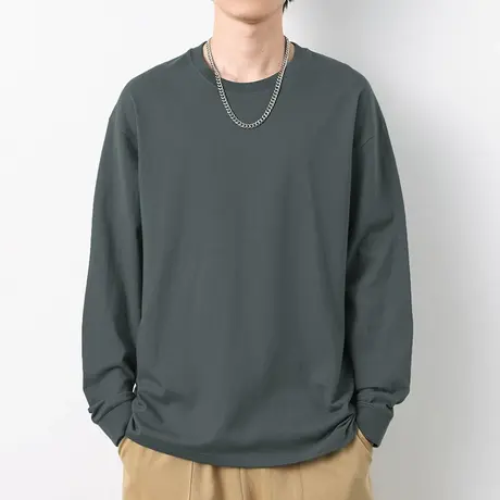 260g美式重磅纯棉t恤男士长袖纯色上衣服秋冬内搭打底衫全棉秋衣商品大图