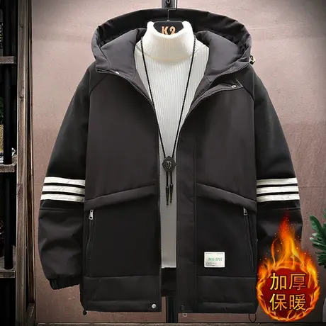 工装夹克男潮牌秋冬款三条杠保暖棉服外套男青少年加厚户外冲锋衣商品大图