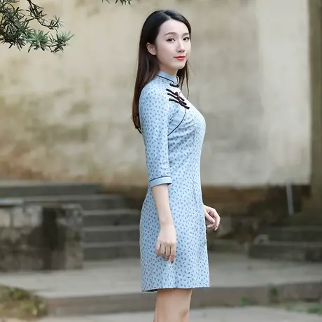 筠雅旗袍改良版连衣裙法式复古年轻款传统棉麻女式民国风复古女装图片
