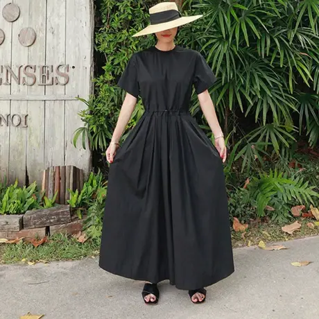 新款棉麻连体九分裤女宽松大码时尚阔腿裤休闲亚麻学生短袖连体衣商品大图