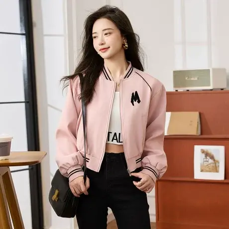 时尚气质长袖外套2023年秋季新款淑女温柔圆领宽松显瘦通勤棒球服商品大图