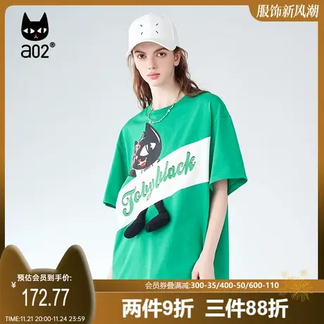 【趣玩】a02原创风短袖T恤女2025夏新品潮流百搭宽松猫咪印花上衣商品大图