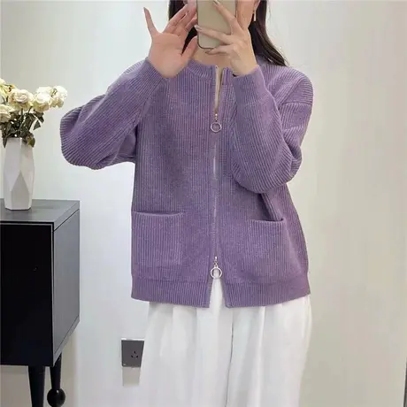 早春季针织开衫短外套女春秋款2023新款宽松休闲女士毛衣拉链上衣商品大图