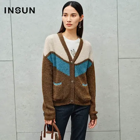 INSUN恩裳线上专选秋季细闪珠片马海毛针织开衫商品大图