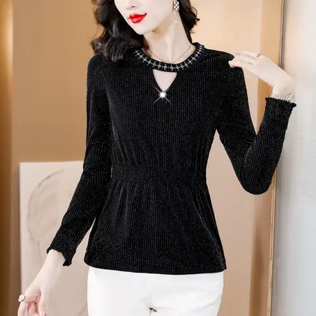 今年流行新款2023秋冬装气质时尚减龄女上衣百搭收腰遮肚打底衫女商品大图