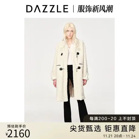 DAZZLE地素奥莱23春装新款复古白色中长款渔夫扣毛呢大衣外套上衣图片